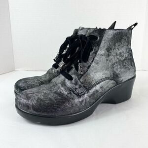 Alegria Eliza Elegance Silver Black Floral Lace Up Zip Side Booties Size 9